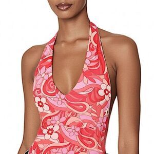 Hollister Pink Retro 70’s Floral Halter Top Size XS